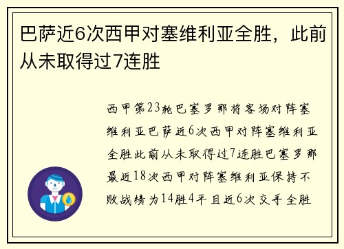 巴萨近6次西甲对塞维利亚全胜，此前从未取得过7连胜
